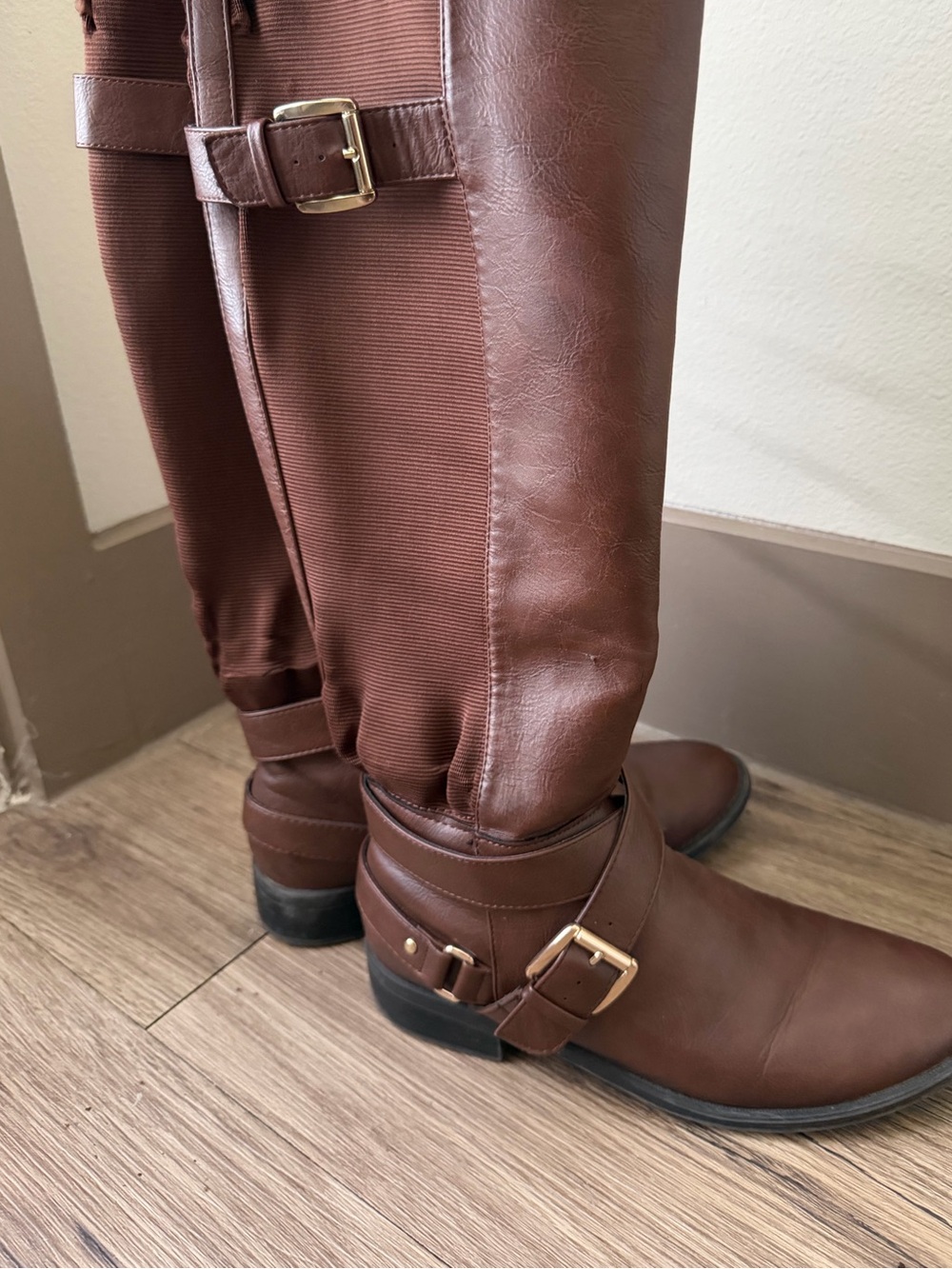 Brown Knee-High Riding Boots - Women's Tall Buckle Boots